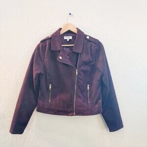 Charlotte Russe Plum Purple Faux Suede Moto Jacket Size L